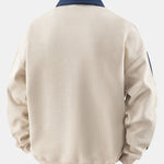 Stripe Waffle Zipper Polo Neck Sweatshirt