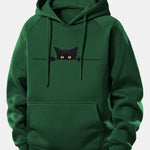Black Cat Print Drawstring Hoodie