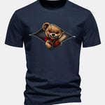 Regular Fit Halloween Zipper Evil Bear Print Cotton T-Shirt