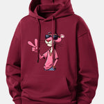Pink Panther With A V Sign Print Relax Fit Hoodie
