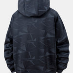 Teddy Lined Geometric Print Zipper Hoodie