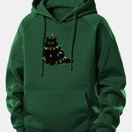 Christmas Lights Black Cat Print Drawstring Hoodie