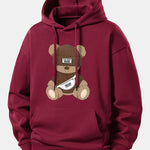 Stripe Bear Print Relax Fit Hoodie