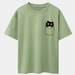 Pocket Cat Print Drop Shoulder Oversize T-Shirt