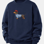 Dachshund Wearing Striped Sweater Print Relax Fit Sweatshirt