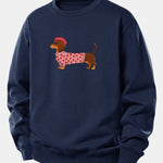 Dachshund Wearing Heart Sweater Print Relax Fit Sweatshirt