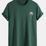 Regular Fit Palm Tree Slogan Print Cotton T-Shirt