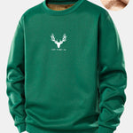 Silhouette Head Deer Print Teddy Fleece Lined Sweatshirt
