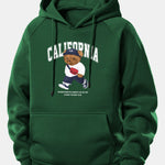 California Bear Print Drawstring Hoodie