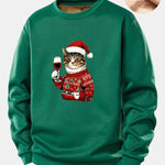 Christmas Cat Print Teddy Fleece Lined Sweatshirt