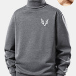 Head Deer Print Teddy Fleece Lined Turtle Neck Sweatshirt