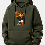 Basketball Bear Print Drawstring Hoodie