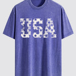 USA Print Washed Distressed Drop Shoulder T-Shirt