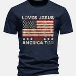 Regular Fit Jesus American Flag Slogan Print Cotton T-Shirt