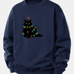 Colorful Light Black Cat Print Relax Fit Sweatshirt