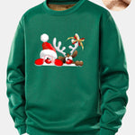 Santa Claus And Reindeer Print Teddy Fleece Lined Sweatshirt