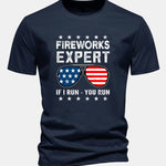 Regular Fit American Flag Sunglasses Print Cotton T-Shirt