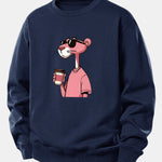 Pink Panther Drinking Coffee Print Relax Fit Sweatshirt