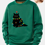 Colorful Light Black Cat Print Teddy Fleece Lined Sweatshirt