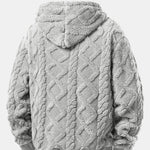 Relax Fit Geometric Jacquard Teddy Fleece Hoodie