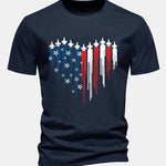 Regular Fit Heart Shaped Fighter Jets USA Flag Print Cotton T-Shirt