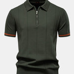 Contrast Trim Zipper Knit Polo Shirt