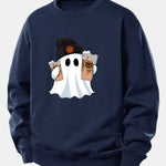 Halloween Ghost Coffee Print Relax Fit Sweatshirt