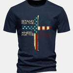Regular Fit Retro American Flag Cross Print Cotton T-Shirt