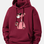 Pink Panther Drinking Coffee Print Relax Fit Hoodie