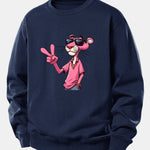 Pink Panther With A V Sign Print Relax Fit Sweatshirt