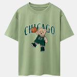 Chicago Basketball Bear Print Drop Shoulder Oversize T-Shirt