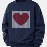 Striped Heart Print Relax Fit Sweatshirt