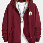 Ghost Drinking Coffee Print Relax Fit Zip Hoodie