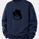 Black Cat Ramen Print Relax Fit Sweatshirt