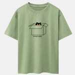 Black Cat Peeking Through Cardboard Print Drop Shoulder Oversize T-Shirt