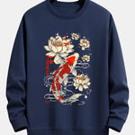 Koi Fish Lotus Print Relax Fit Sweatshirt