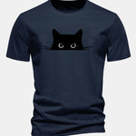 Regular Fit Black Cat Print Cotton T-Shirt