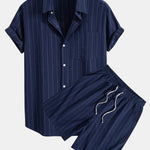 Linen Look Striped Button Up Shirt & Drawstring Shorts