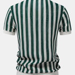 Stripe Johnny Collar Open Knit Polo