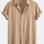 Crinkled Textured Button Up Shirt & Crinkled Textured Drawstring Shorts