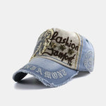 Slogan Embroidery Star Rivets Washed Baseball Cap