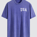 Retro USA Print Washed Distressed Drop Shoulder T-Shirt