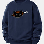 Zipper Black Cat Print Relax Fit Sweatshirt