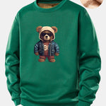 Bear In Leather Jacket Print Teddy Fleece Lined Sweatshirt