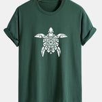 Regular Fit Geometric Turtle Print Cotton T-Shirt