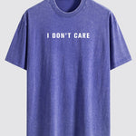I Don't Care Print Washed Distressed Drop Shoulder T-Shirt