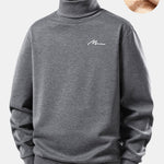 Men Print Teddy Fleece Lined Turtle Neck Sweatshirt