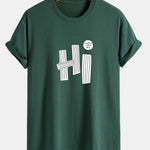 Regular Fit Hi Slogan Lines Print Cotton T-Shirt