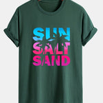 Regular Fit Colorful Sun Salt Sand Print Cotton T-Shirt