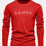 Long Sleeve Heartbeat Print Cotton T-Shirt